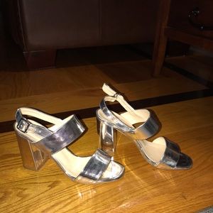 metallic silver chunky heels